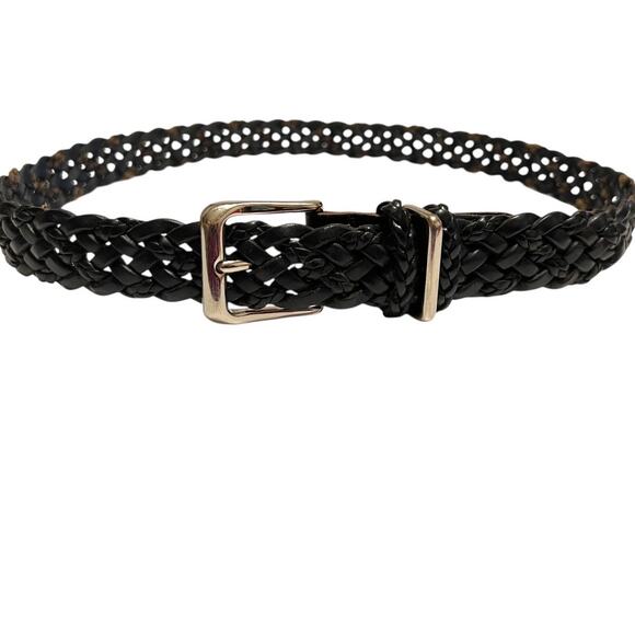 Talbots Braided Leather Belt in Black Leather and Silver Buckle Women's Large - Picture 2 of 8